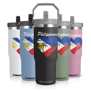 Filipino Pride Flip Straw Tumbler Pinoy Vintage Philippines Flag Heart TS11 Print Your Wear