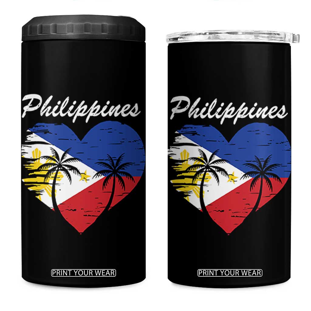 Filipino Pride 4 in 1 Can Cooler Tumbler Pinoy Vintage Philippines Flag Heart TS11 One Size: 16 oz Black Print Your Wear