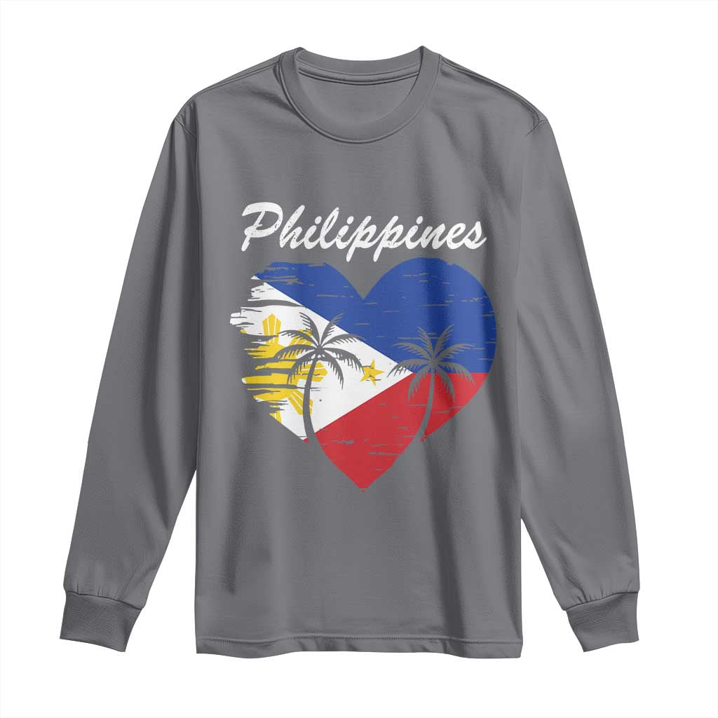 Filipino Pride Long Sleeve Shirt Pinoy Vintage Philippines Flag Heart TS11 Charcoal Print Your Wear