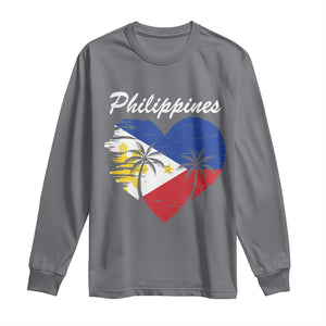 Filipino Pride Long Sleeve Shirt Pinoy Vintage Philippines Flag Heart TS11 Charcoal Print Your Wear