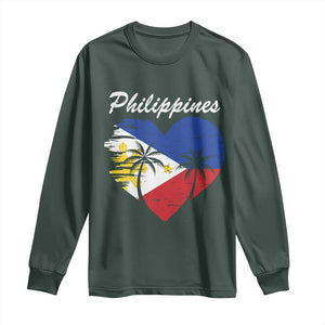 Filipino Pride Long Sleeve Shirt Pinoy Vintage Philippines Flag Heart TS11 Dark Forest Green Print Your Wear