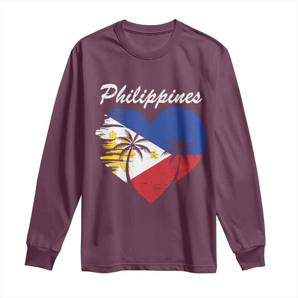 Filipino Pride Long Sleeve Shirt Pinoy Vintage Philippines Flag Heart TS11 Maroon Print Your Wear