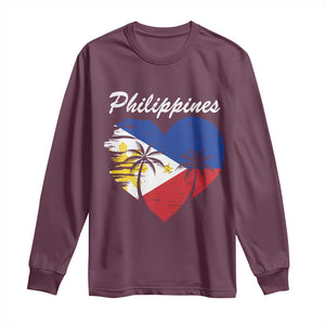 Filipino Pride Long Sleeve Shirt Pinoy Vintage Philippines Flag Heart TS11 Maroon Print Your Wear