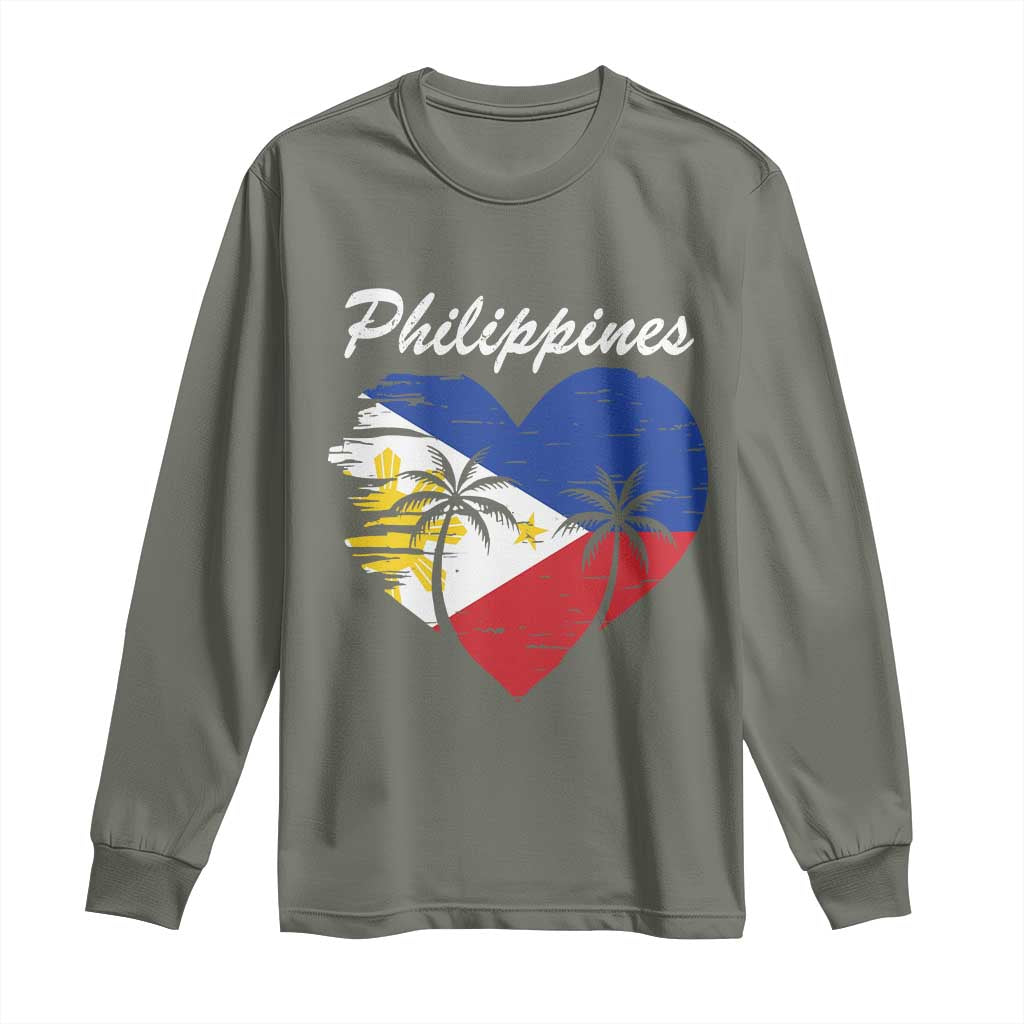 Filipino Pride Long Sleeve Shirt Pinoy Vintage Philippines Flag Heart TS11 Military Green Print Your Wear