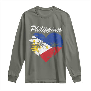 Filipino Pride Long Sleeve Shirt Pinoy Vintage Philippines Flag Heart TS11 Military Green Print Your Wear