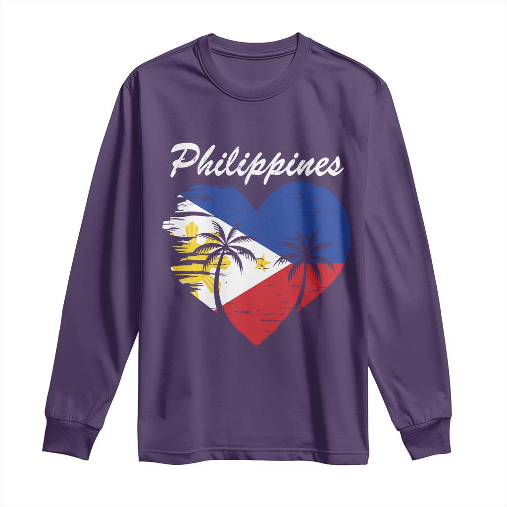 Filipino Pride Long Sleeve Shirt Pinoy Vintage Philippines Flag Heart TS11 Purple Print Your Wear