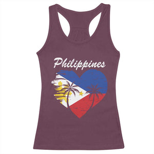 Filipino Pride Racerback Tank Top Pinoy Vintage Philippines Flag Heart TS11 Maroon Print Your Wear