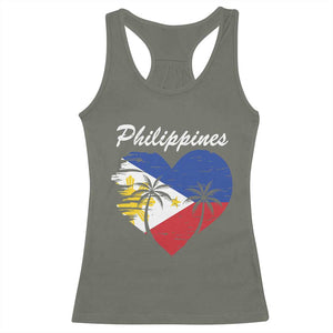 Filipino Pride Racerback Tank Top Pinoy Vintage Philippines Flag Heart TS11 Military Green Print Your Wear