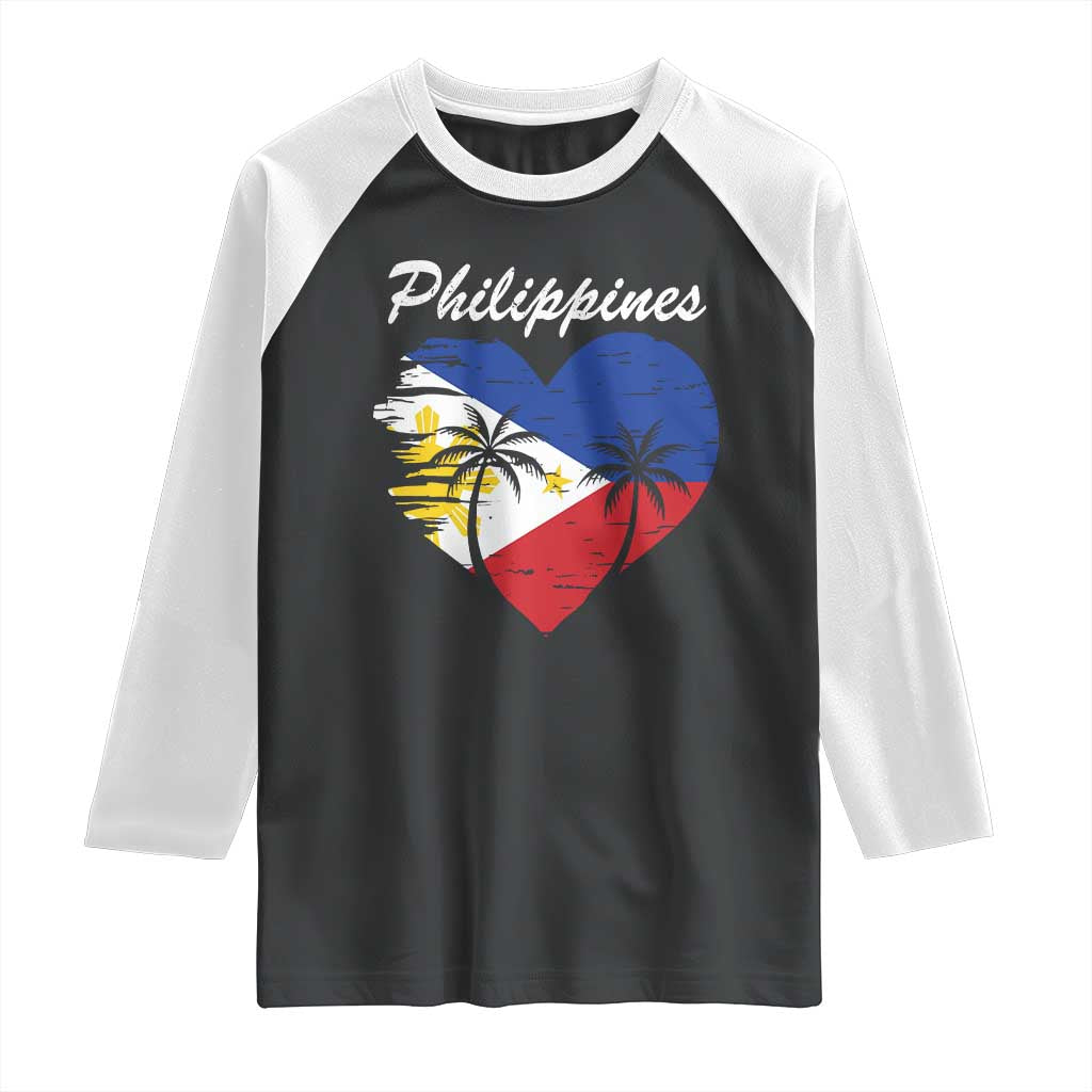 Filipino Pride Raglan Shirt Pinoy Vintage Philippines Flag Heart TS11 Black White Print Your Wear