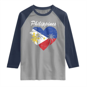 Filipino Pride Raglan Shirt Pinoy Vintage Philippines Flag Heart TS11 Sport Gray Navy Print Your Wear