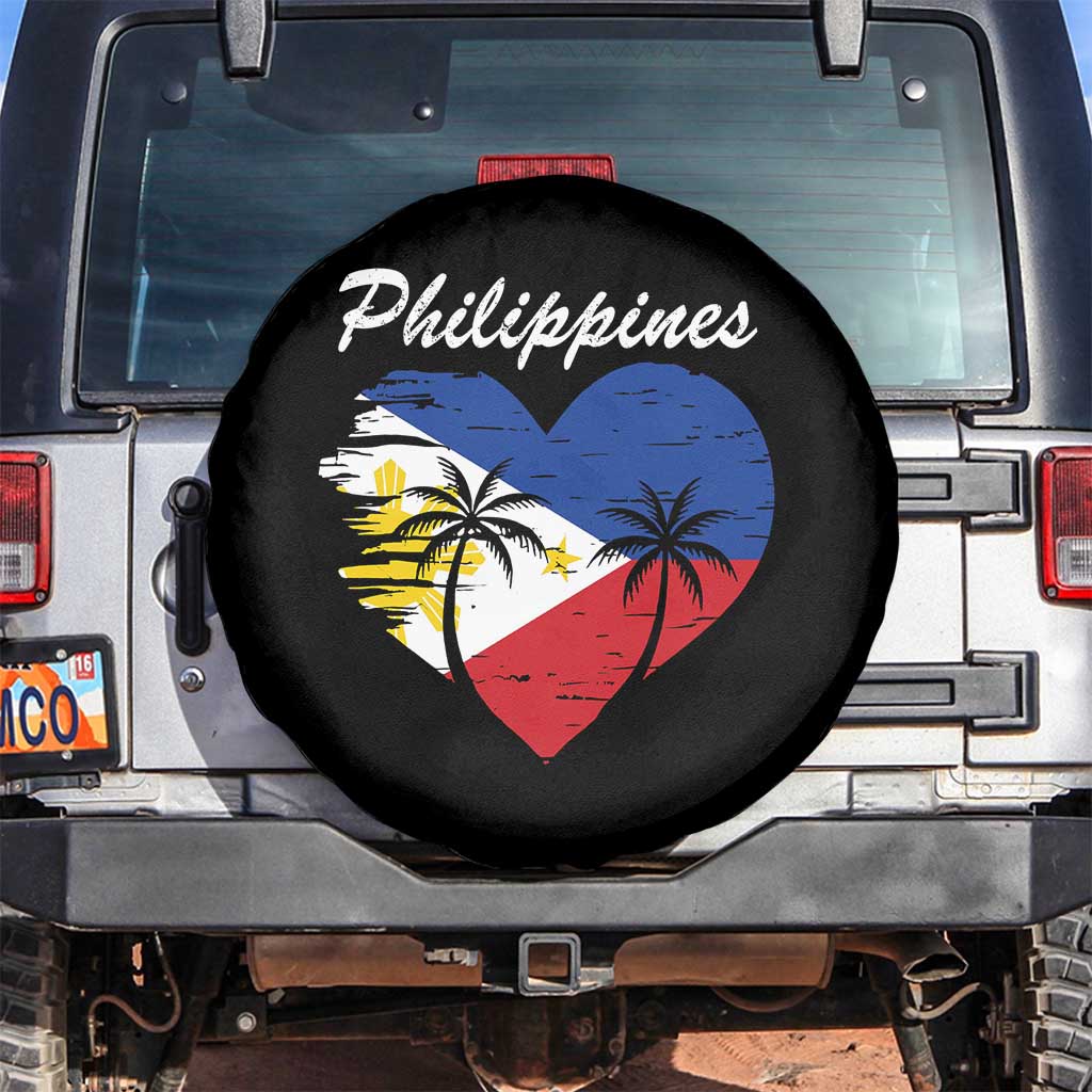 Filipino Pride Spare Tire Cover Pinoy Vintage Philippines Flag Heart TS11 No hole Black Print Your Wear