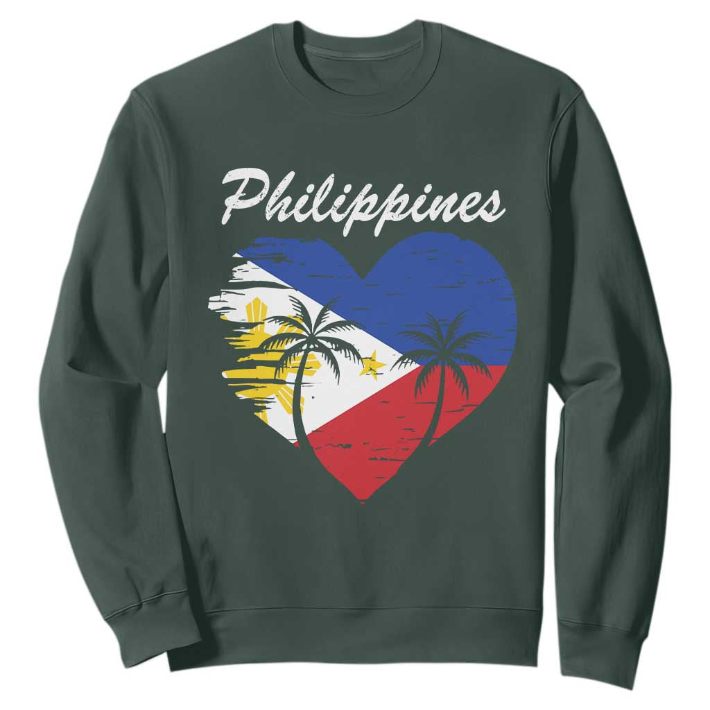 Filipino Pride Sweatshirt Pinoy Vintage Philippines Flag Heart TS11 Dark Forest Green Print Your Wear