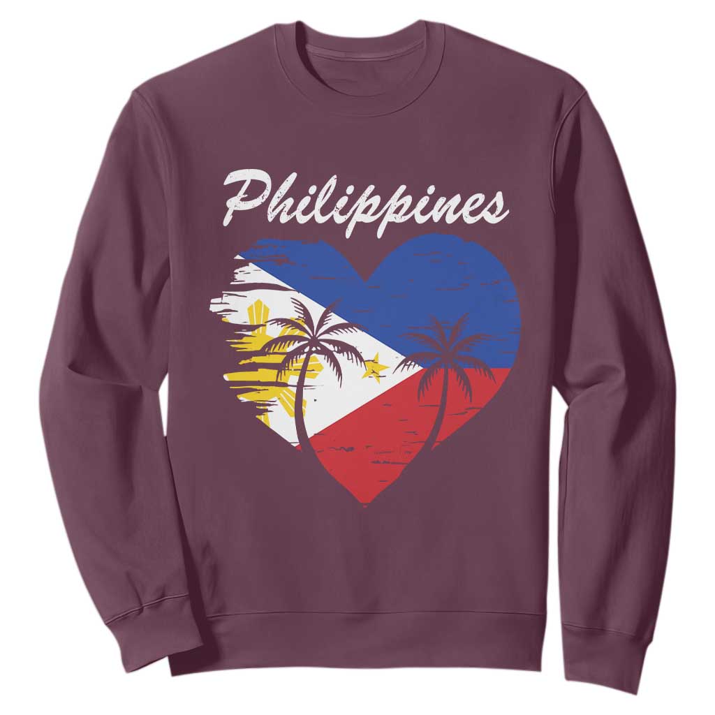 Filipino Pride Sweatshirt Pinoy Vintage Philippines Flag Heart TS11 Maroon Print Your Wear