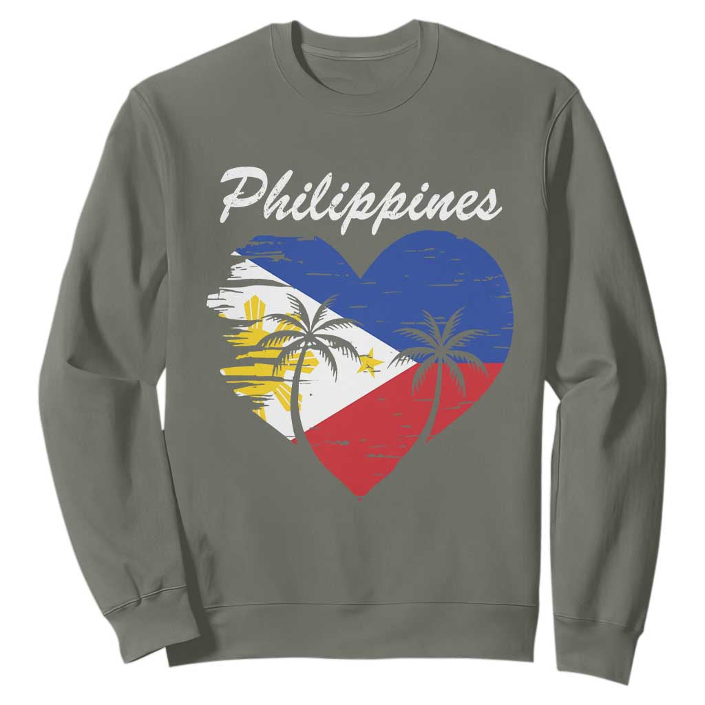 Filipino Pride Sweatshirt Pinoy Vintage Philippines Flag Heart TS11 Military Green Print Your Wear