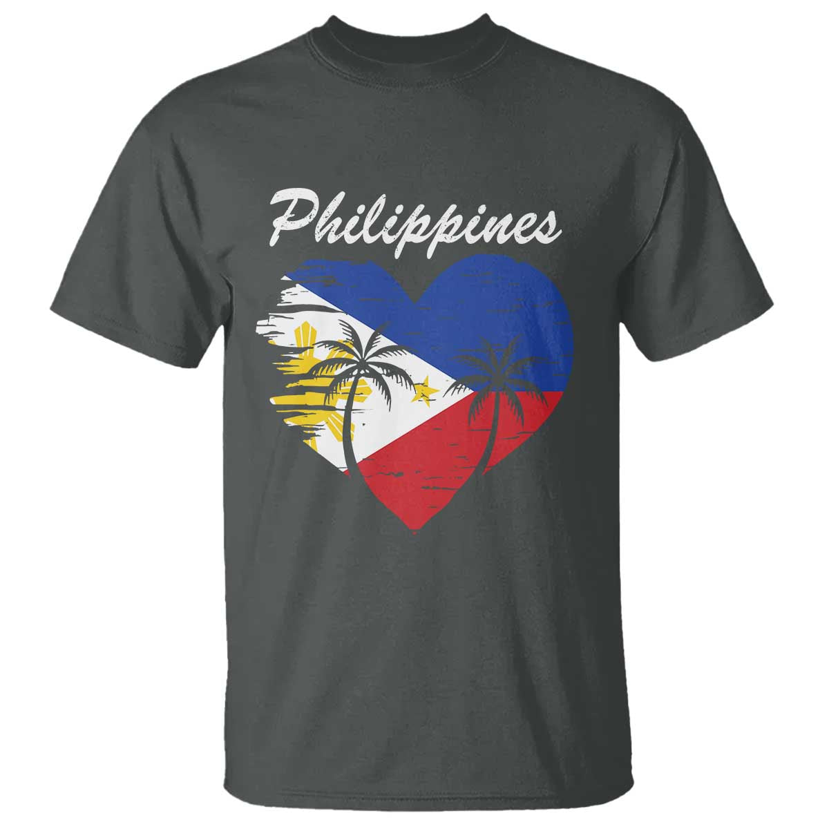 Filipino Pride T Shirt Pinoy Vintage Philippines Flag Heart TS11 Dark Heather Print Your Wear