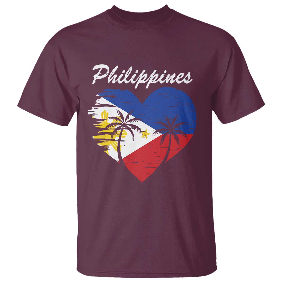 Filipino Pride T Shirt Pinoy Vintage Philippines Flag Heart TS11 Maroon Print Your Wear