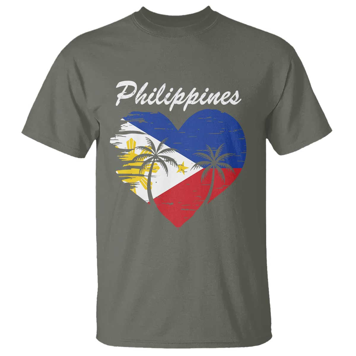 Filipino Pride T Shirt Pinoy Vintage Philippines Flag Heart TS11 Military Green Print Your Wear