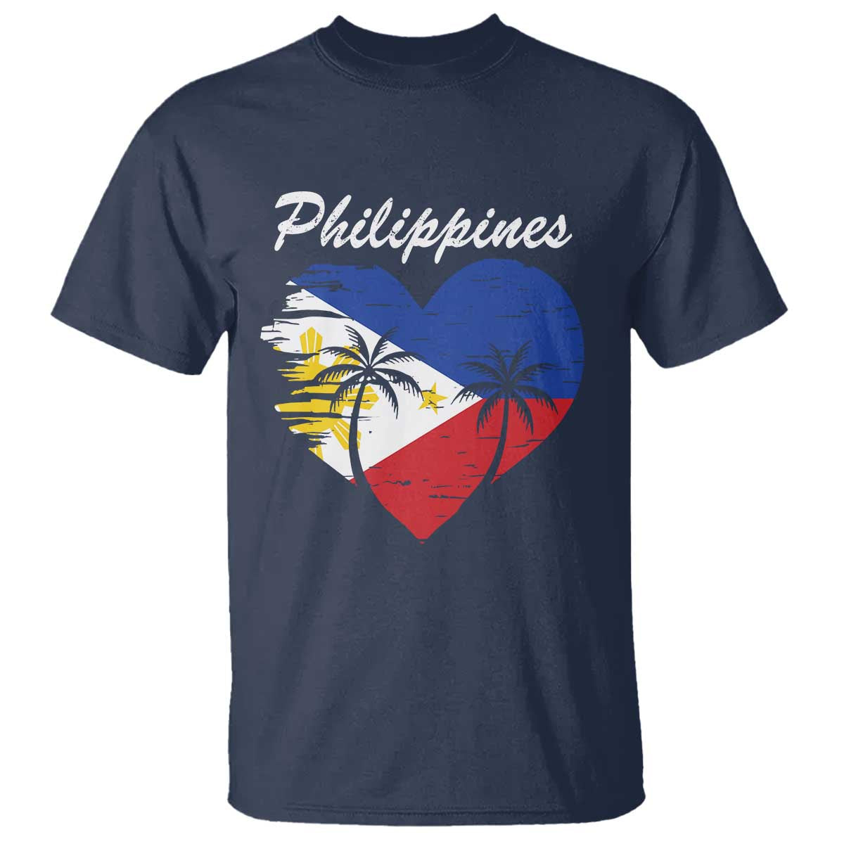 Filipino Pride T Shirt Pinoy Vintage Philippines Flag Heart TS11 Navy Print Your Wear