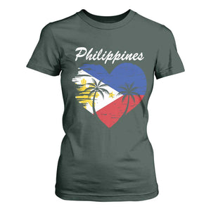 Filipino Pride T Shirt For Women Pinoy Vintage Philippines Flag Heart TS11 Dark Forest Green Print Your Wear