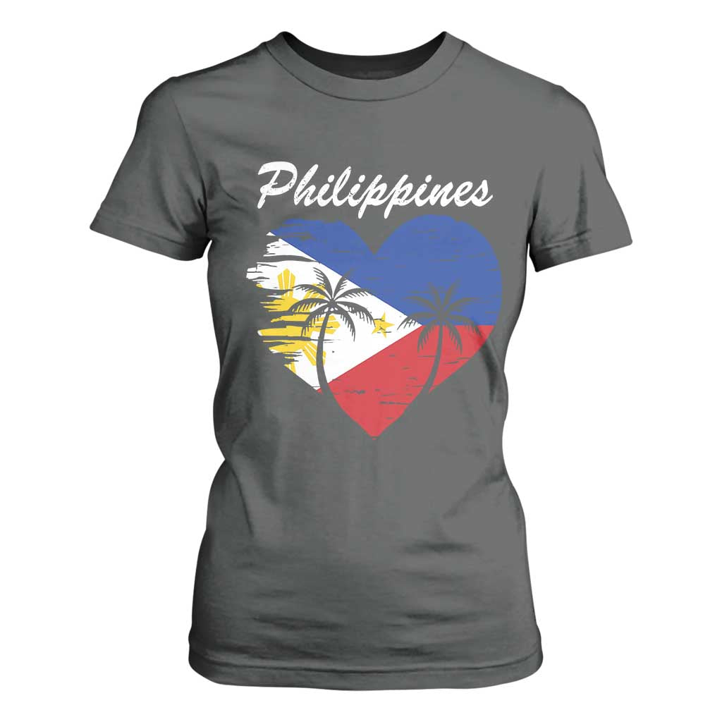 Filipino Pride T Shirt For Women Pinoy Vintage Philippines Flag Heart TS11 Dark Heather Print Your Wear