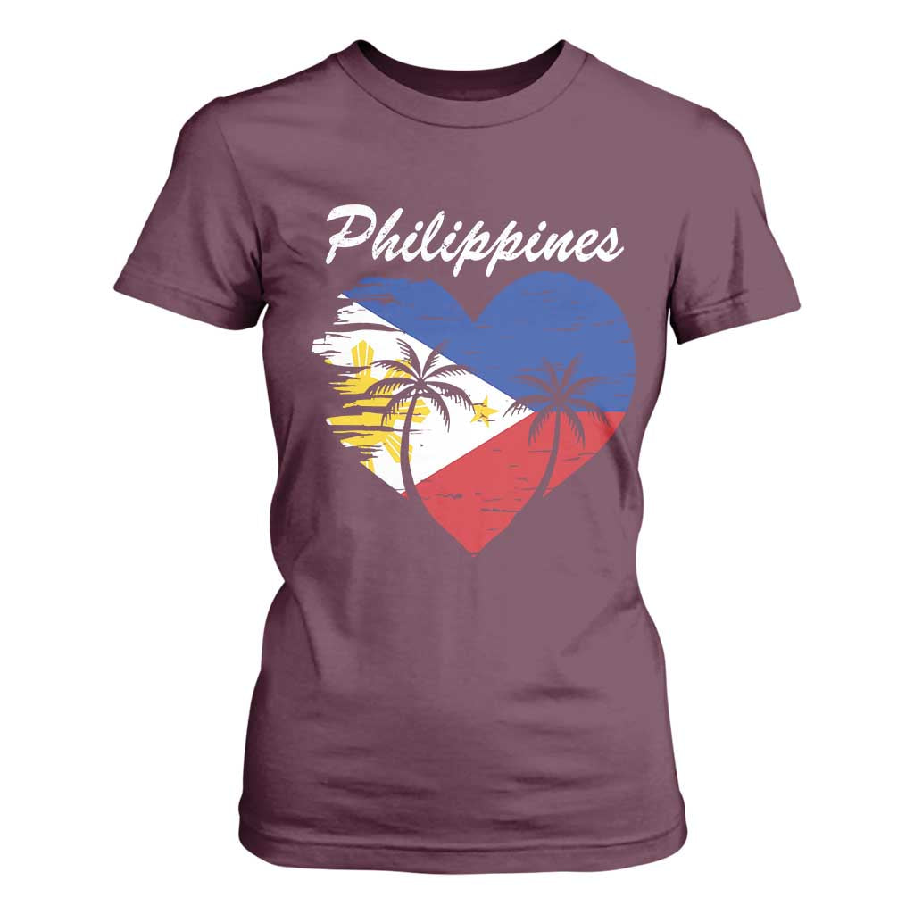 Filipino Pride T Shirt For Women Pinoy Vintage Philippines Flag Heart TS11 Maroon Print Your Wear