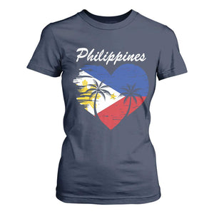 Filipino Pride T Shirt For Women Pinoy Vintage Philippines Flag Heart TS11 Navy Print Your Wear