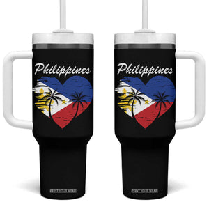 Filipino Pride Tumbler With Handle Pinoy Vintage Philippines Flag Heart TS11 One Size: 40 oz Black Print Your Wear