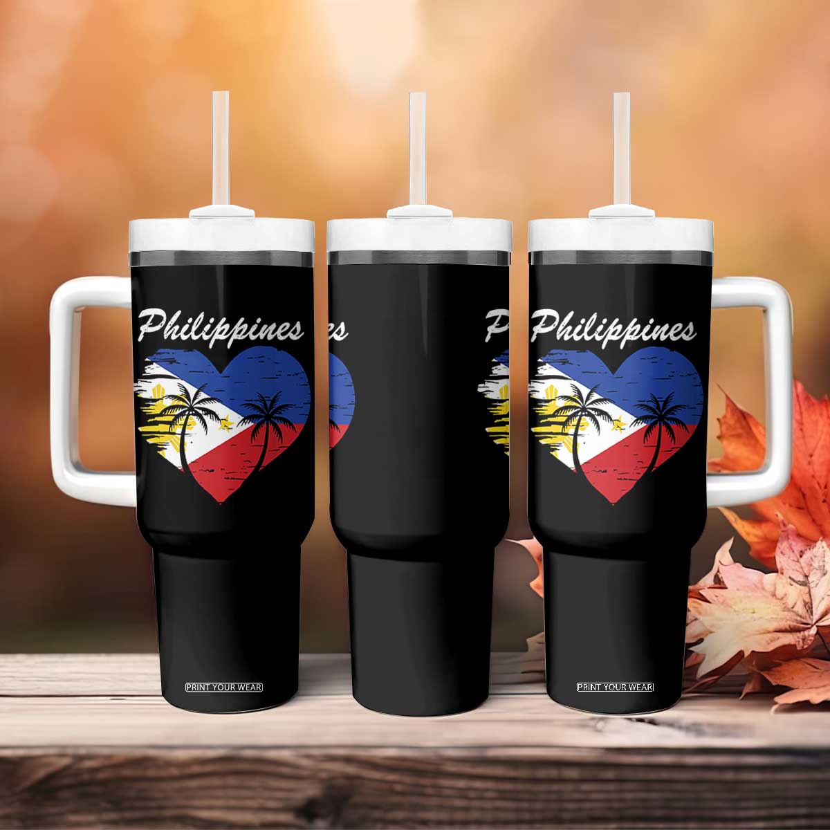 Filipino Pride Tumbler With Handle Pinoy Vintage Philippines Flag Heart TS11 Print Your Wear
