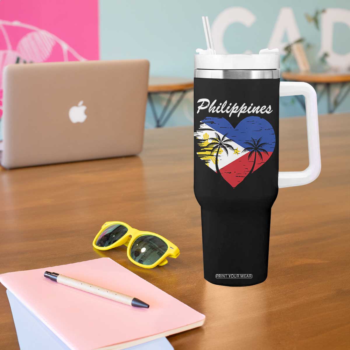 Filipino Pride Tumbler With Handle Pinoy Vintage Philippines Flag Heart TS11 Print Your Wear