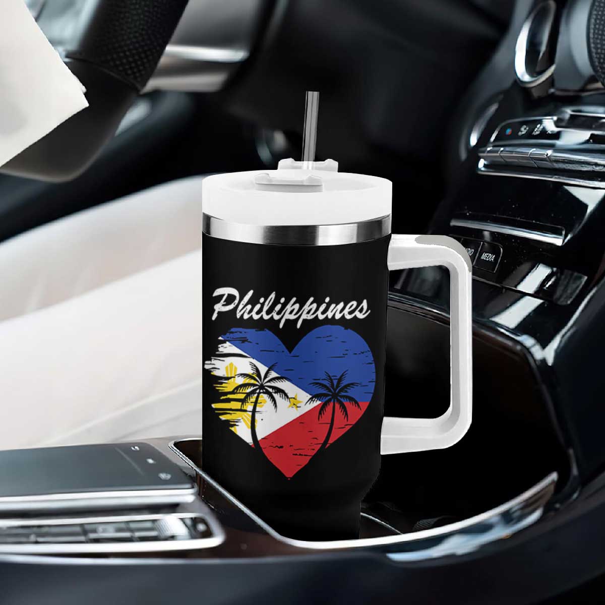 Filipino Pride Tumbler With Handle Pinoy Vintage Philippines Flag Heart TS11 Print Your Wear