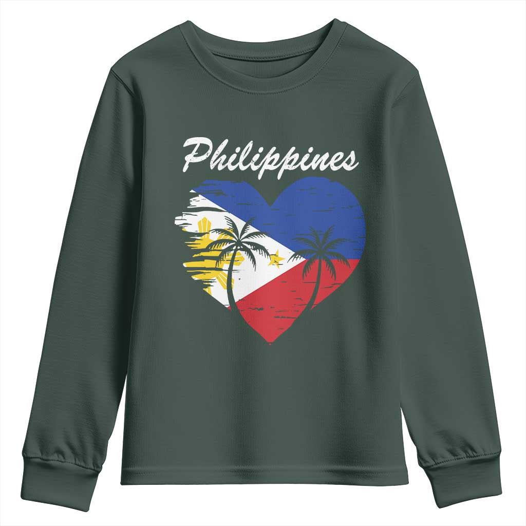 Filipino Pride Youth Sweatshirt Pinoy Vintage Philippines Flag Heart TS11 Dark Forest Green Print Your Wear