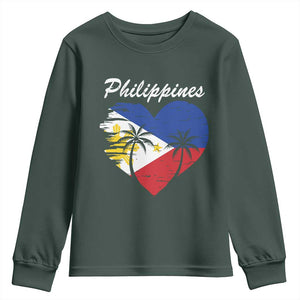 Filipino Pride Youth Sweatshirt Pinoy Vintage Philippines Flag Heart TS11 Dark Forest Green Print Your Wear