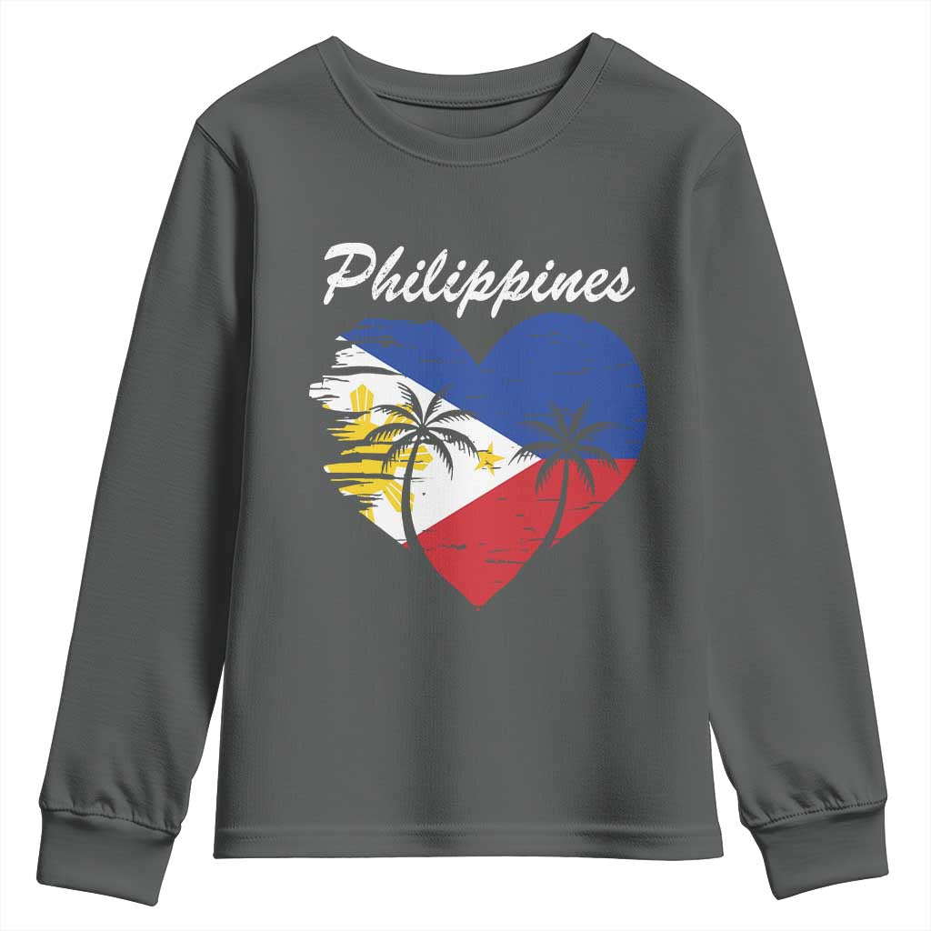 Filipino Pride Youth Sweatshirt Pinoy Vintage Philippines Flag Heart TS11 Dark Heather Print Your Wear