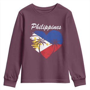Filipino Pride Youth Sweatshirt Pinoy Vintage Philippines Flag Heart TS11 Maroon Print Your Wear