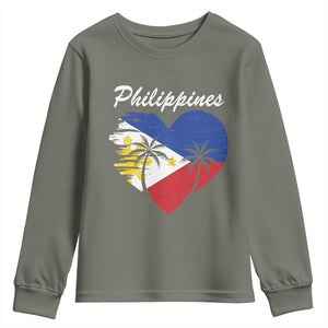 Filipino Pride Youth Sweatshirt Pinoy Vintage Philippines Flag Heart TS11 Military Green Print Your Wear
