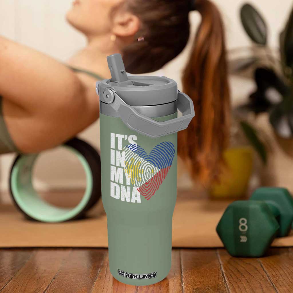 Filipino Pride Flip Straw Tumbler Its In My DNA Patriotic Philippines Flag TS11 One Size: 30 oz Moss Green Print Your Wear