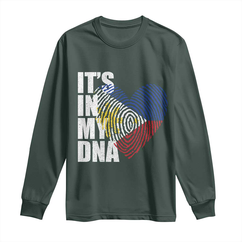 Filipino Pride Long Sleeve Shirt Its In My DNA Patriotic Philippines Flag TS11 Dark Forest Green Print Your Wear