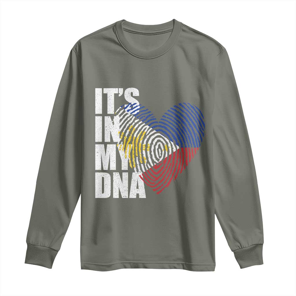 Filipino Pride Long Sleeve Shirt Its In My DNA Patriotic Philippines Flag TS11 Military Green Print Your Wear