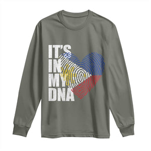 Filipino Pride Long Sleeve Shirt Its In My DNA Patriotic Philippines Flag TS11 Military Green Print Your Wear