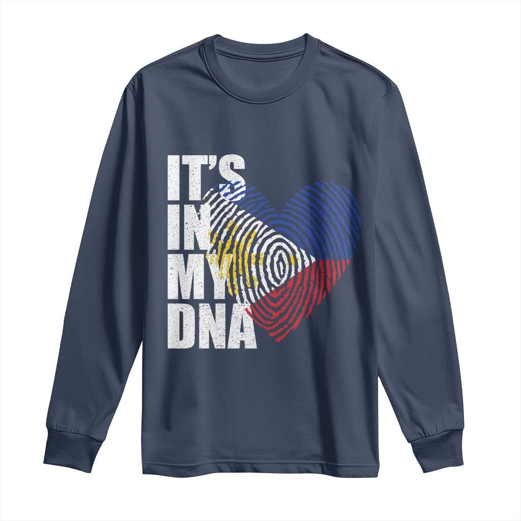 Filipino Pride Long Sleeve Shirt Its In My DNA Patriotic Philippines Flag TS11 Navy Print Your Wear