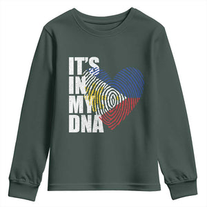 Filipino Pride Youth Sweatshirt Its In My DNA Patriotic Philippines Flag TS11 Dark Forest Green Print Your Wear