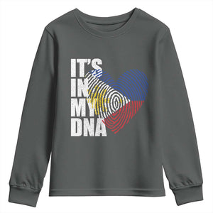 Filipino Pride Youth Sweatshirt Its In My DNA Patriotic Philippines Flag TS11 Dark Heather Print Your Wear