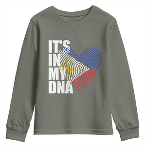 Filipino Pride Youth Sweatshirt Its In My DNA Patriotic Philippines Flag TS11 Military Green Print Your Wear