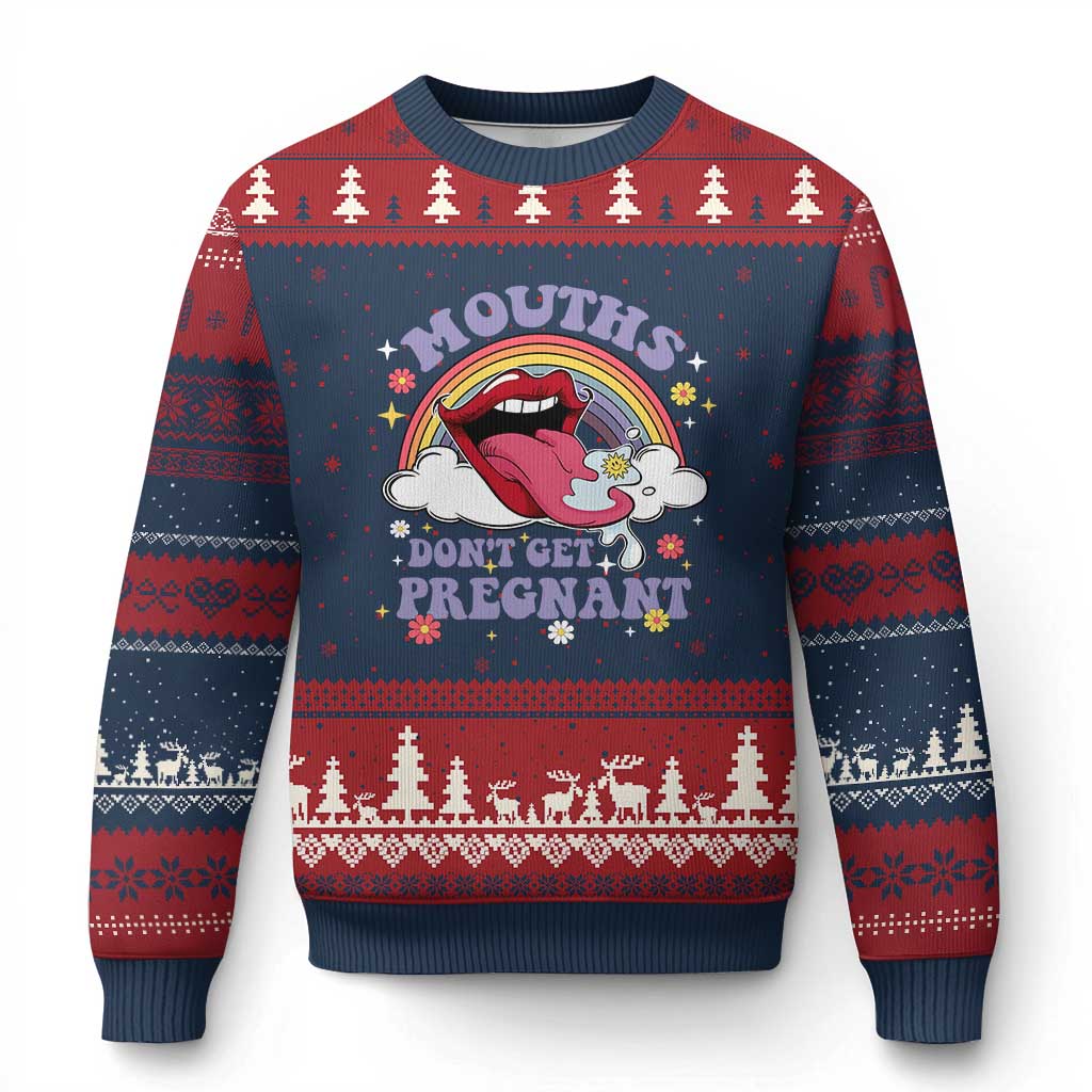 Mouths Dont Get Pregnant Ugly Christmas Sweater Funny Dirty Adult Humor TS11 Navy Red Print Your Wear
