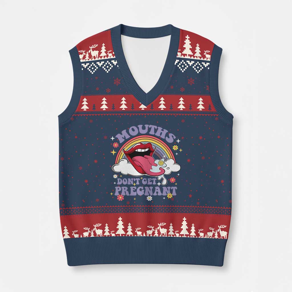 Mouths Dont Get Pregnant V-Neck Knit Sweater Vest Funny Dirty Adult Humor TS11 Navy Red Print Your Wear