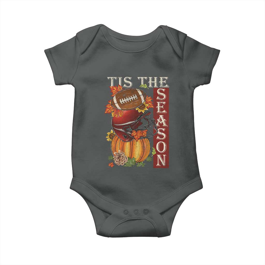 Thanksgiving Tis The Season Baby Onesie American Football Pumpkin Fall Season TS11 Dark Heather Print Your Wear