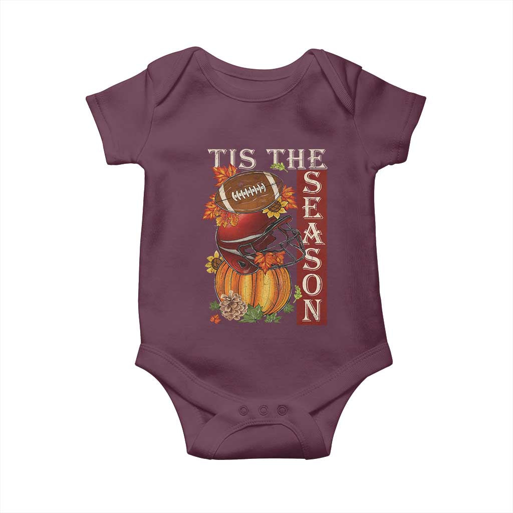 Thanksgiving Tis The Season Baby Onesie American Football Pumpkin Fall Season TS11 Maroon Print Your Wear
