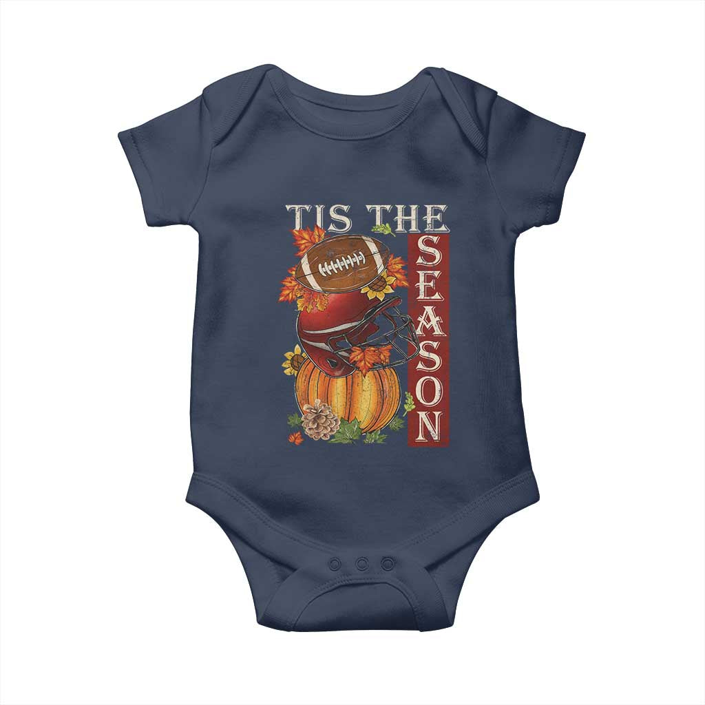Thanksgiving Tis The Season Baby Onesie American Football Pumpkin Fall Season TS11 Navy Print Your Wear