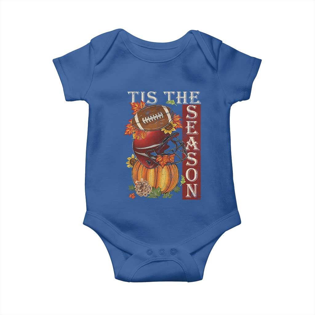 Thanksgiving Tis The Season Baby Onesie American Football Pumpkin Fall Season TS11 Royal Blue Print Your Wear