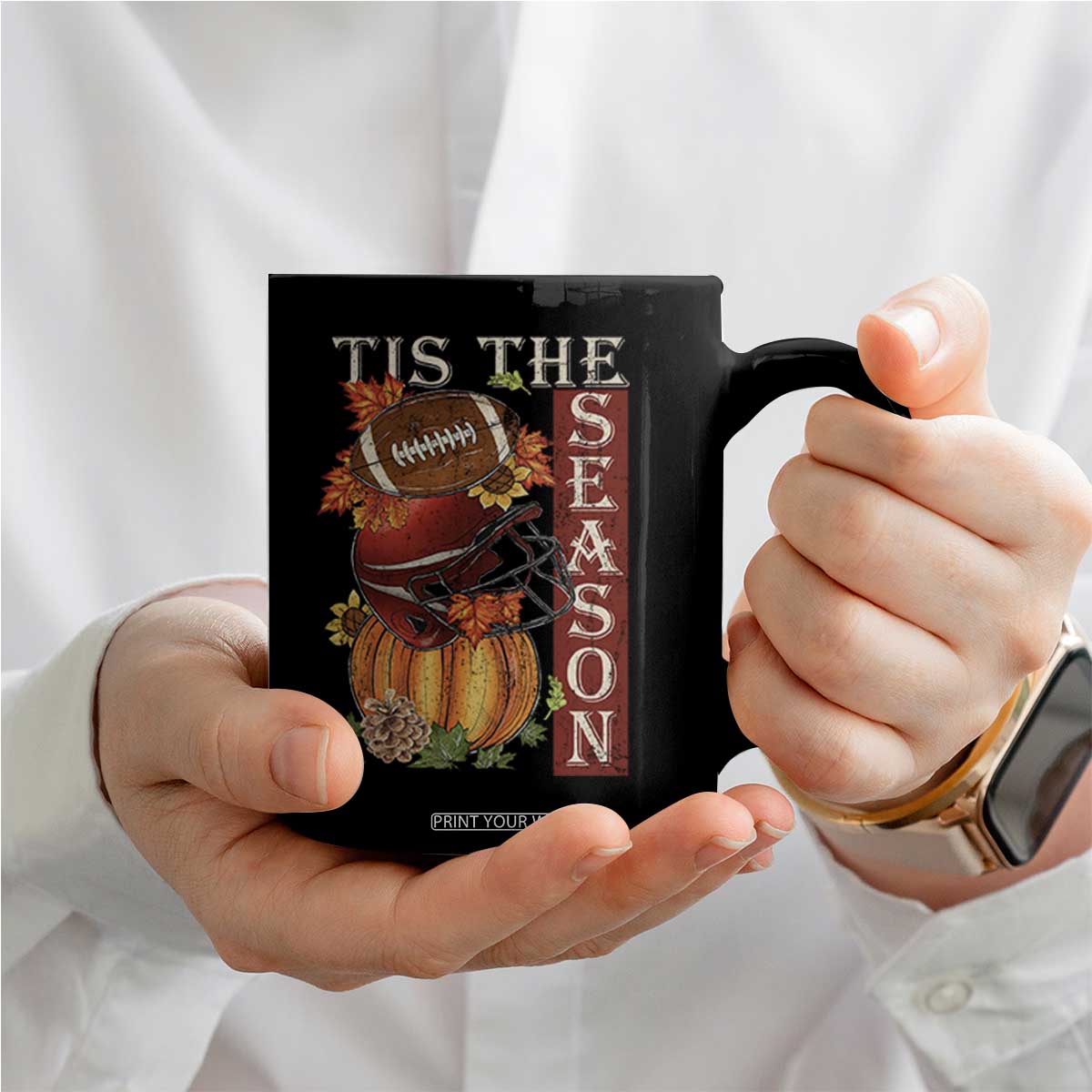 Thanksgiving Tis The Season Coffee Mug American Football Pumpkin Fall Season TS11 Print Your Wear